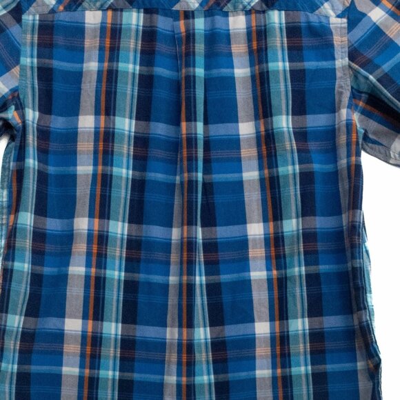 Basic Editions Boys Blue Polyester Button Up Shirt Plaid Flannel Short Sleeve L - Picture 5 of 8